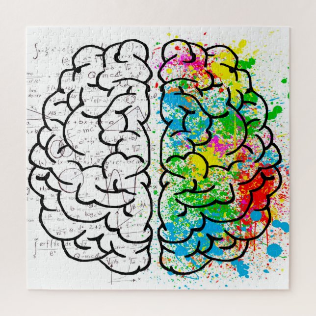 Brain mind psychology idea drawing jigsaw puzzle (Vertical)