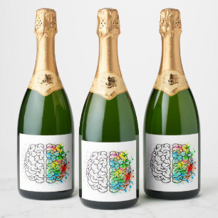 Brain mind psychology idea drawing sparkling wine label