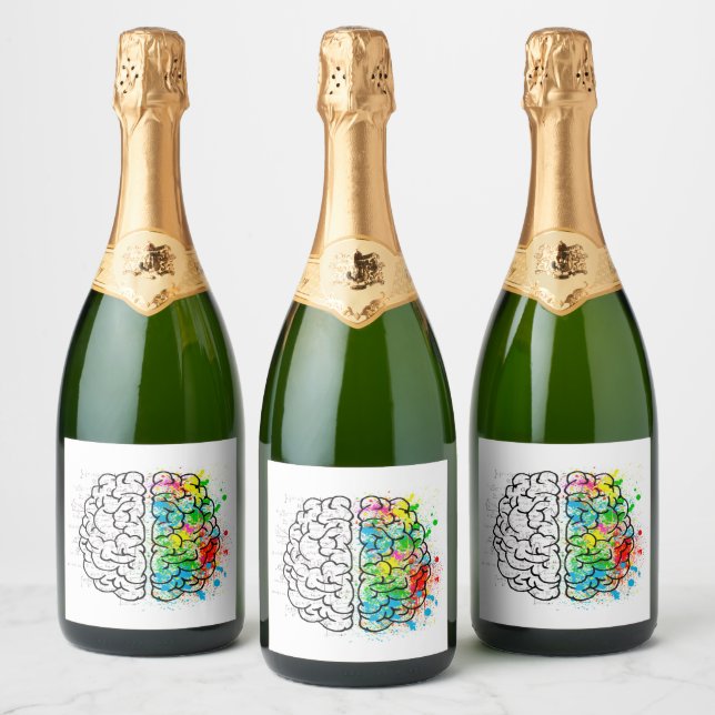Brain mind psychology idea drawing sparkling wine label (Bottles)