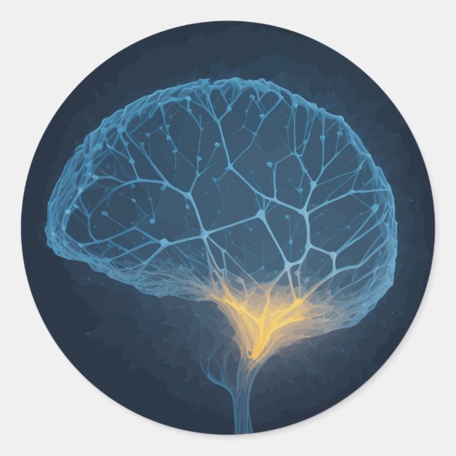 Brain Network Illustration With Halos Classic Round Sticker (Front)
