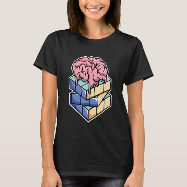 Brain on Puzzle Cube Speed Cubing Cuber's T-Shirt (Front)