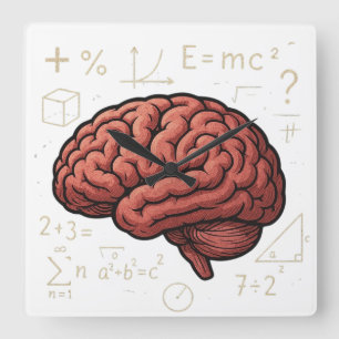 Brain Power Square Wall Clock