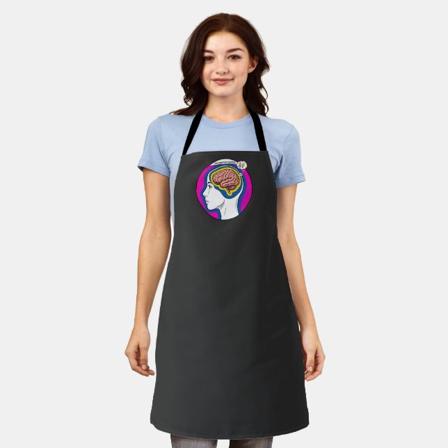 Brain profile human head pink blue circle.  apron (Worn)