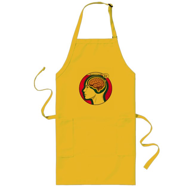 Brain profile human head pink blue circle.  long apron (Front)