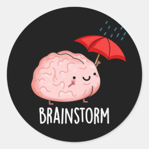 Brain Storm Funny Anatomy Pun Dark BG Classic Round Sticker