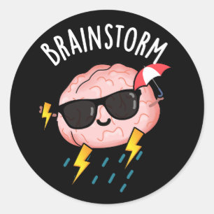 Brain Storm Funny Weather Pun Dark BG Classic Round Sticker