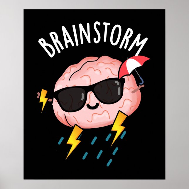Brain Storm Funny Weather Pun Dark BG Poster (Front)