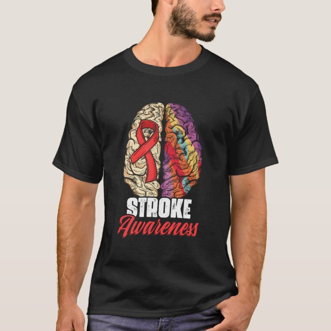 Brain Stroke Survivor Red Ribbon Stroke Awareness T-Shirt (Front)