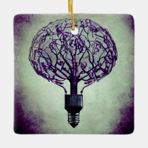 Brain Tree Lightbulb Ceramic Ornament