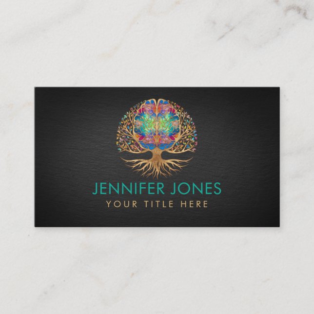 Brain Tree of life - Colourful Leaves Business Card (Front)