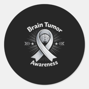Brain tumor awareness ribbon in may wear gray classic round sticker
