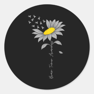 Brain tumor awareness sunflower gray ribbon brain classic round sticker