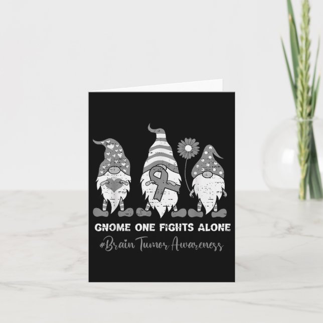 Brain Tumour Awareness Gnome Brain Cancer Grey Rib Card (Front)
