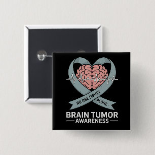 Brain Tumour Awareness Grey Ribbon Brain Heart 15 Cm Square Badge