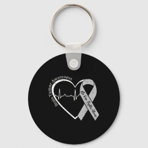 Brain Tumour Awareness Heart Grey Ribbon Men Women Key Ring