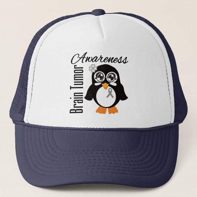 Brain Tumour Awareness Penguin Trucker Hat (Front)