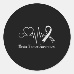 Brain tumour awareness ribbon in may wear grey classic round sticker