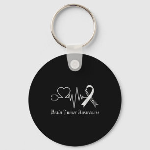 Brain tumour awareness ribbon in may wear grey key ring