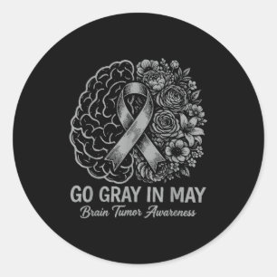 Brain tumour awareness wear grey in may strong classic round sticker