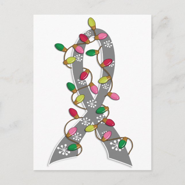 Brain Tumour Christmas Lights Ribbon Holiday Postcard (Front)