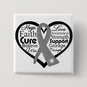 Brain Tumour Heart Ribbon Collage 15 Cm Square Badge