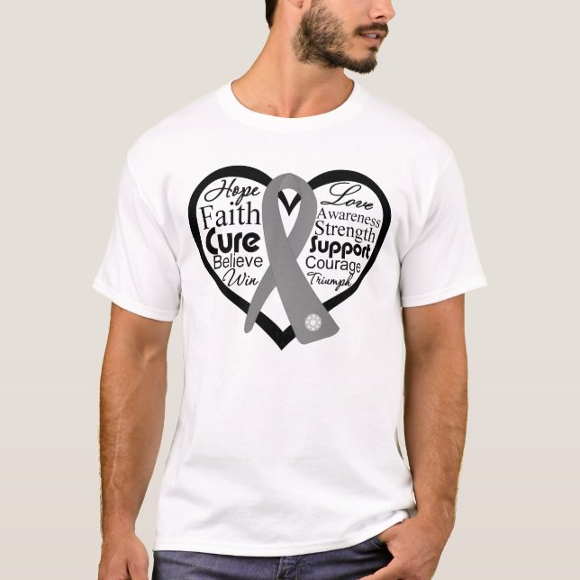 Brain Tumour Heart Ribbon Collage T-Shirt (Front)