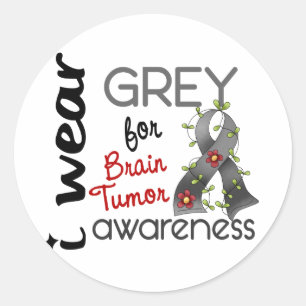 Brain Tumour I Wear Grey For Awareness 43 Classic Round Sticker
