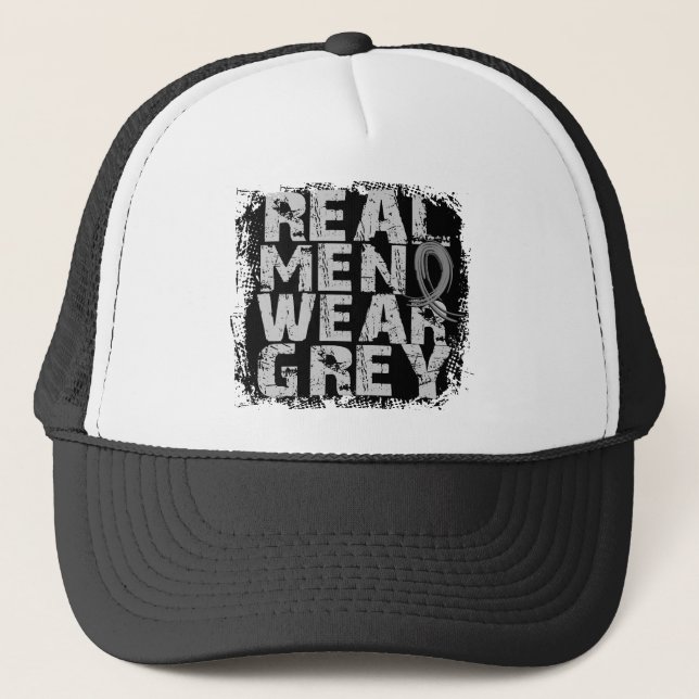Brain Tumour Real Men Wear Grey Trucker Hat (Front)