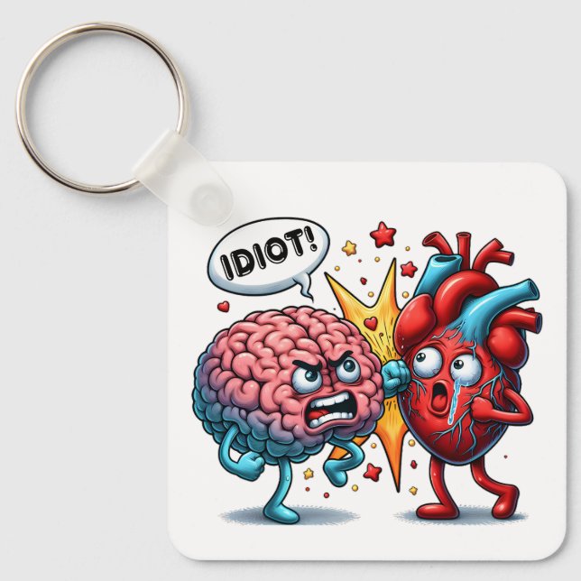 Brain vs heart funny emotions key ring (Front)