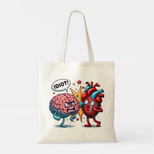 Brain vs heart funny emotions tote bag (Back)