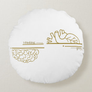 Brain vs Heart Minimalist Line Art Round Cushion