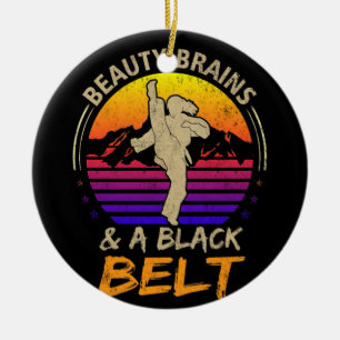 Brains And A Black Belt Karate Girl Martial Arts Ceramic Tree Decoration