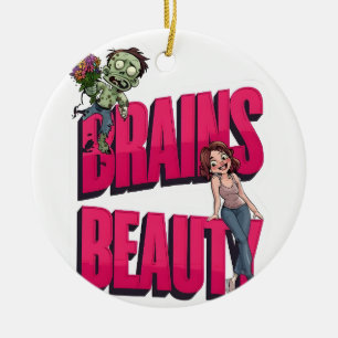 Brains & Beauty – Zombie Humour Design Ceramic Tree Decoration