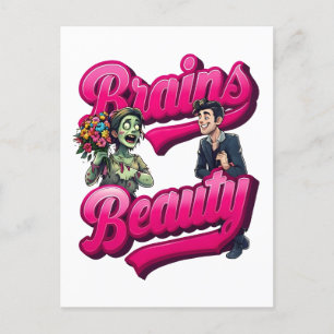 Brains & Beauty – Zombie Humour Design Postcard