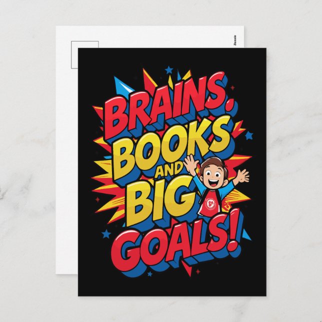 Brains Books and Big Goals - Fun Back-to-School Holiday Postcard (Front/Back)