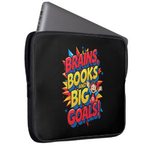 Brains Books and Big Goals - Fun Back-to-School Laptop Sleeve