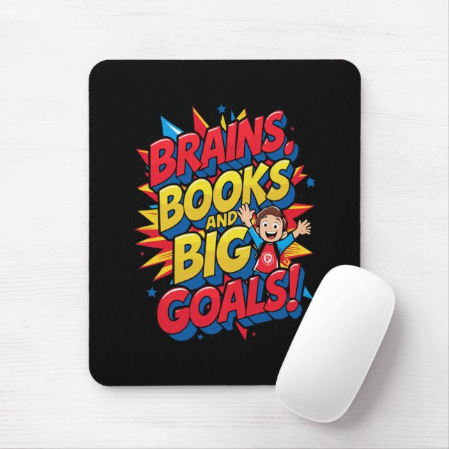 Brains Books and Big Goals - Fun Back-to-School Mouse Mat (With Mouse)