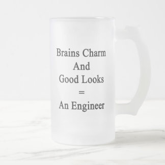 Brains Charm And Good Looks Equals An Engineer Frosted Glass Beer Mug