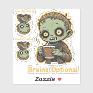 Brains Optional Zombie Coffee Funny Cute Undead