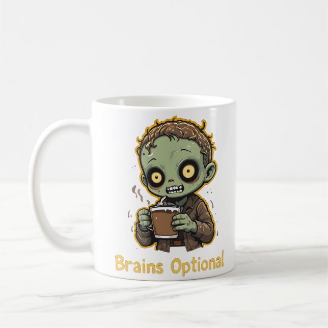 Brains Optional Zombie Coffee Funny Cute Undead  Coffee Mug (Left)