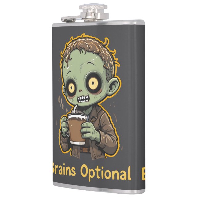 Brains Optional Zombie Coffee Funny Cute Undead  Hip Flask (Left)
