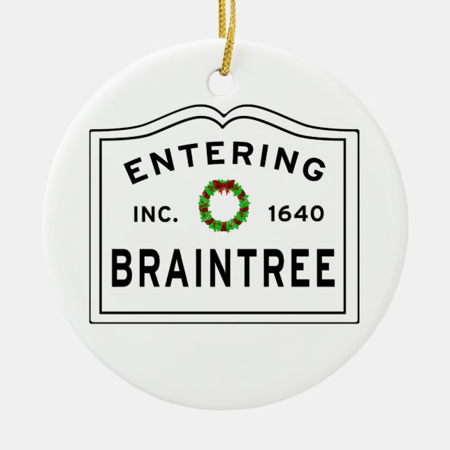 Braintree, MA Holiday Wreath Metal Ornament (Front)