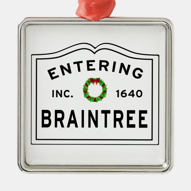 Braintree, MA Holiday Wreath Metal Ornament (Front)