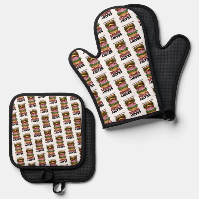 Brainy Burgers Oven Mitt & Pot Holder Set (Front/Back)