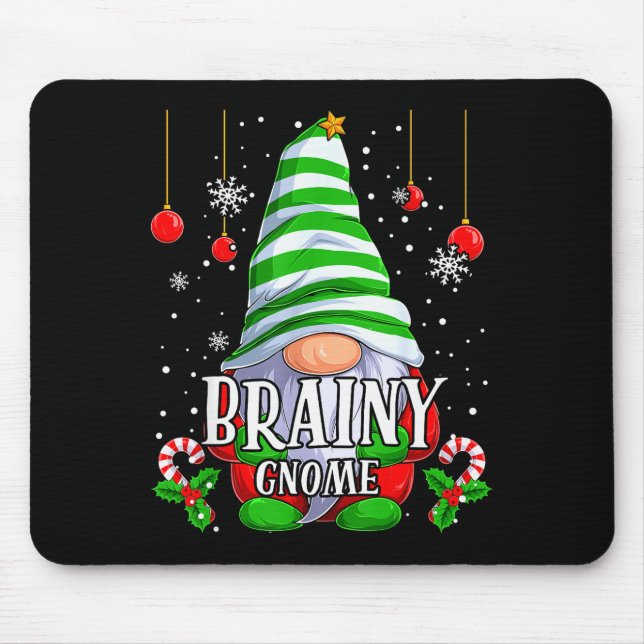 Brainy Gnome Christmas Pajamas Matching Family Gro Mouse Mat (Front)
