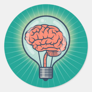 Brainy light bulb illustration classic round sticker