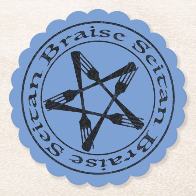 Braise Seitan Vegan Pentagram (dark version) Paper Coaster (Front)