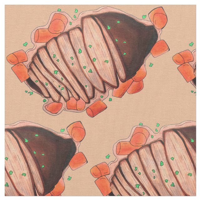 Braised Beef Brisket Jewish Food Holiday Dinner Fabric (Close Up)