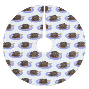 Braised lamb shank cartoon illustration Brushed Polyester Tree Skirt