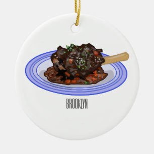  Braised lamb shank cartoon illustration  Ceramic Tree Decoration